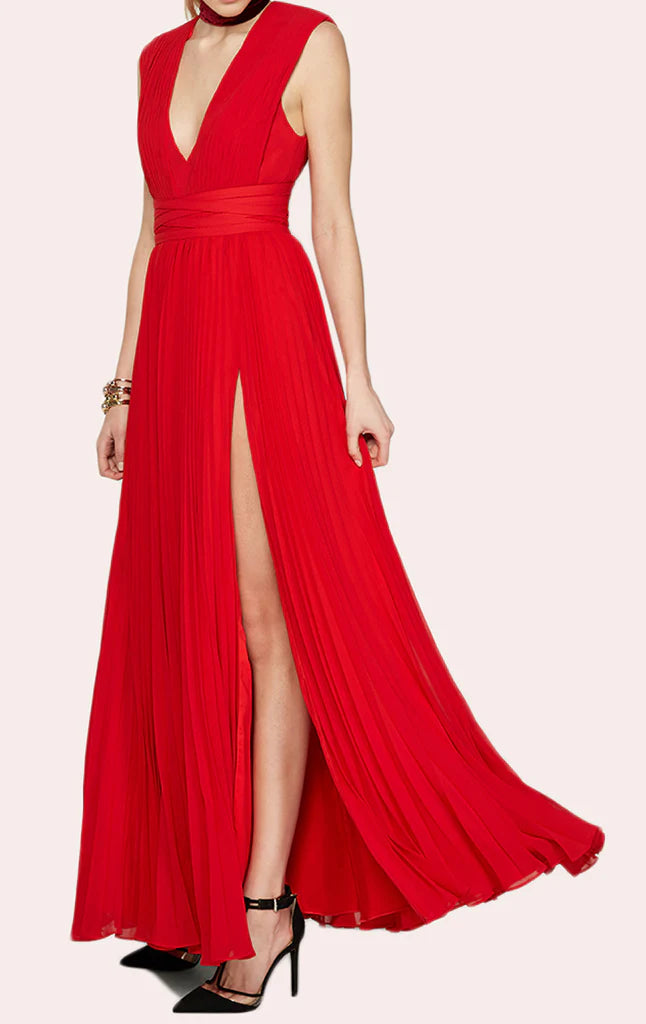 Chiffon-Ballkleid mit tiefem V-Ausschnitt und bodenlangem Abendkleid